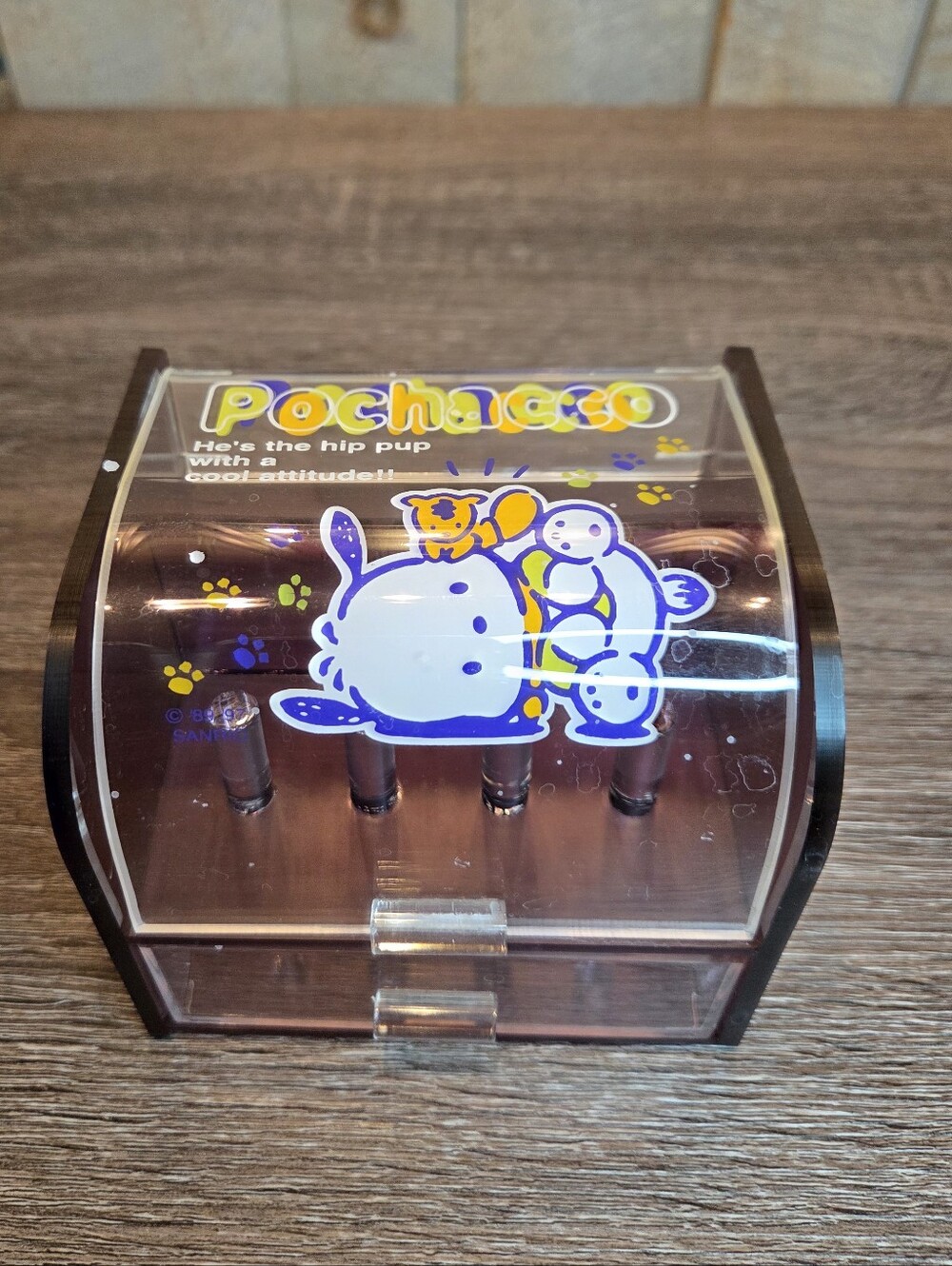 Pochacco Sanrio Puppy Acrylic Desktop Drawer Jewlery Box Stationary Vintage
